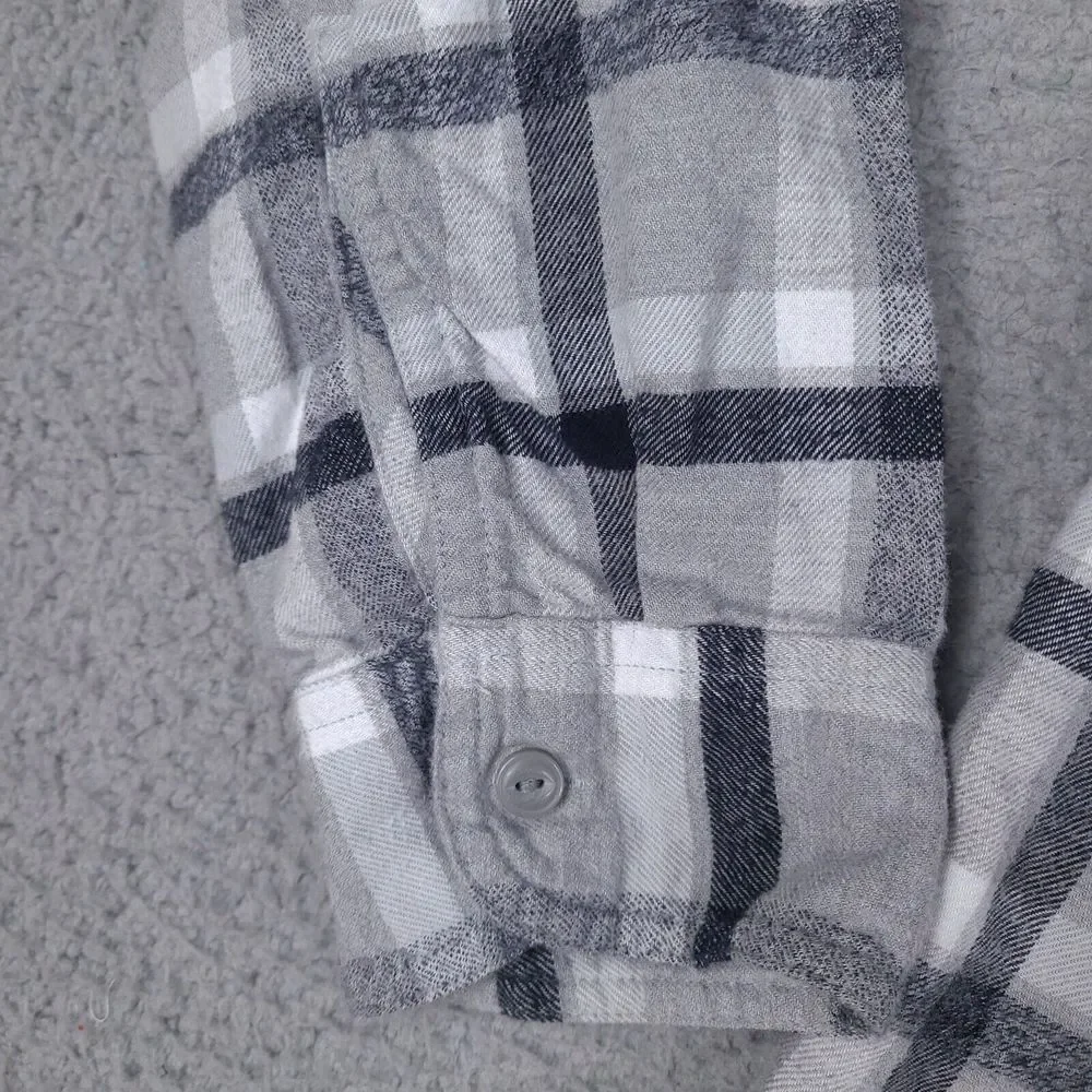 J Crew Flannel Shirt Men's XL Gray Plaid Cotton Button‎ Down Pockets Outdoor